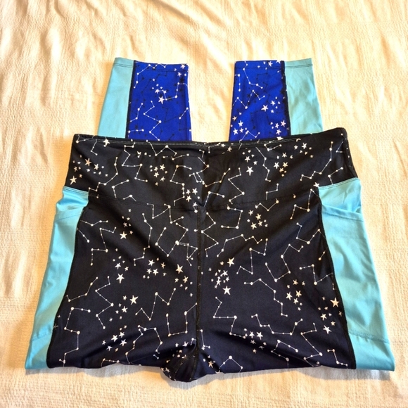 LuLaRoe Rise Brave line women's size 3X leggings black teal & white stars NWT - Picture 2 of 9